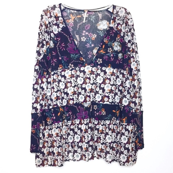 Free People Tops - Free People Mixed Floral Patchwork Blouse XS